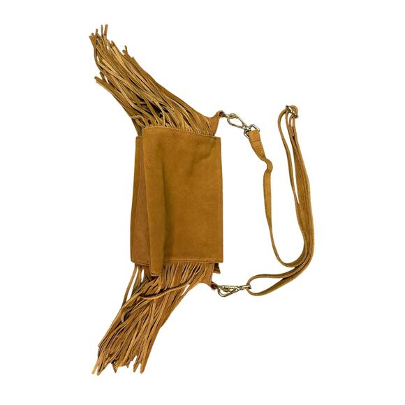 Boho Tan Suede Fringe Crossbody Bag | Western Festival Shoulder Purse - Picture 2 of 4